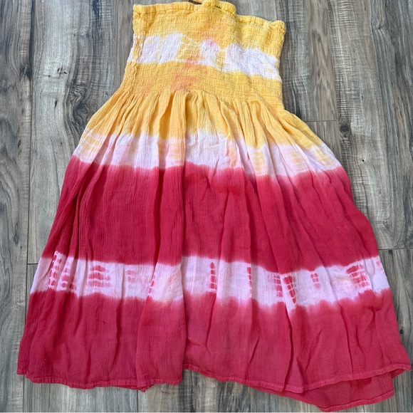 Cleopatra Halter Red Pink Yellow Tie Dye One Size Free Size Spring/Summer Dress - Picture 5 of 11